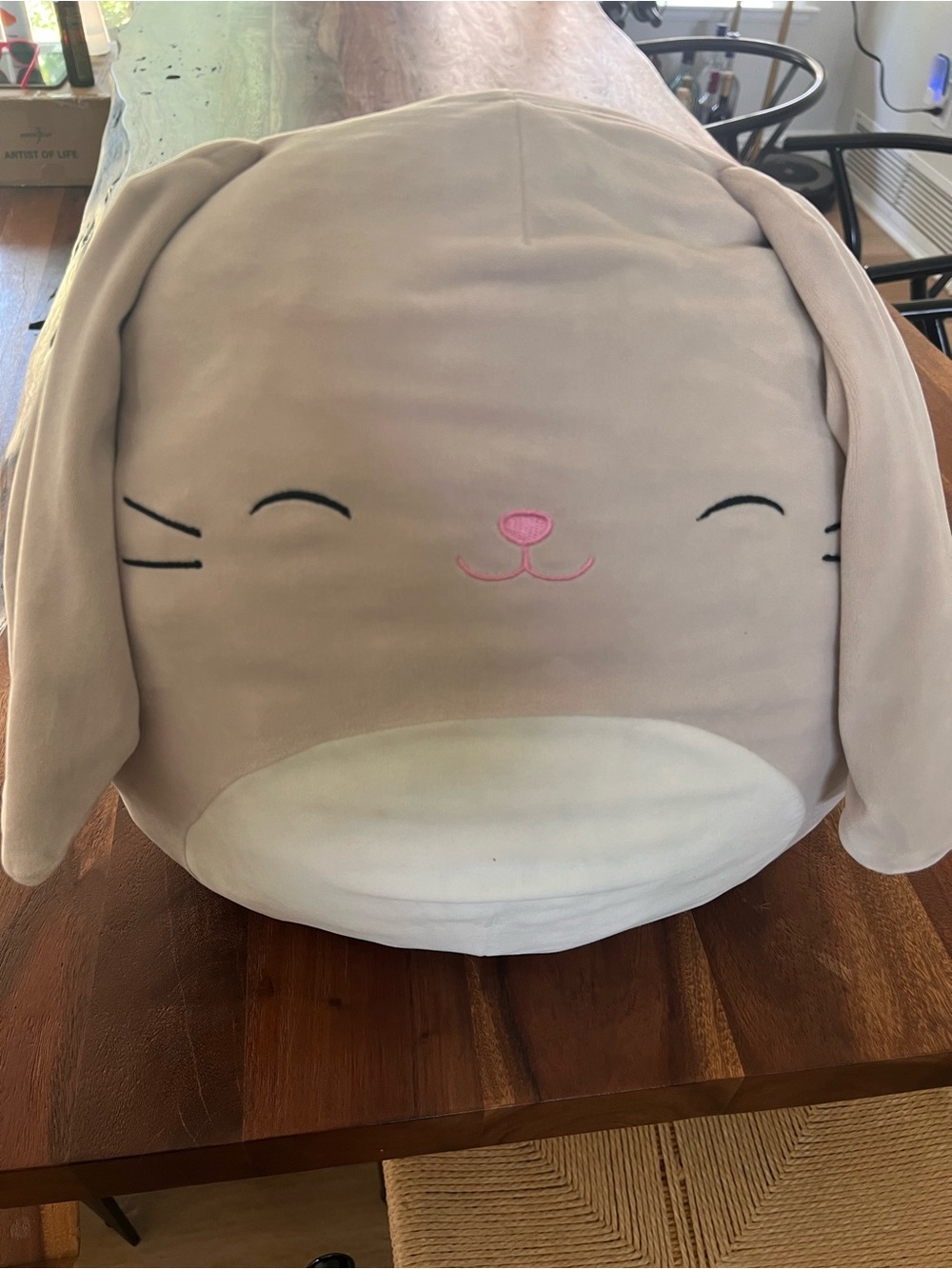 Plush Beige Bunny with White Belly and Pink Embroidered Nose